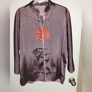 YHSK Yue He Shi Lu WM's Asian Style Tunic Purple with  Embroidered Symbols